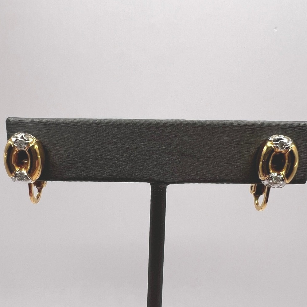 Vintage Clip‎ On Earrings Gold Tone Clear Stone Accent